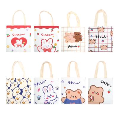 China Reusable Recycle OEM Organic Custom Printed Cartoon Cute Animal Print Recycle Large Organic Cotton Canvas Bags Reusable Grocery Tote Bag for sale