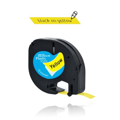 China Dymo COMPATIBLE LT 91202 Compatible Plastic Label Tape Fills Black On Yellow 12mm*4M For LetraTag Labelmaker Strong Adhesive Waterproof for sale