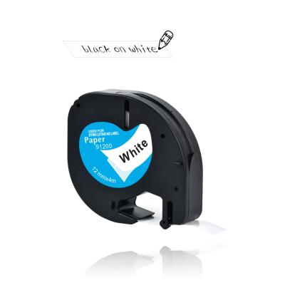 China Dymo Compatible LT 91200 Strong Adhesives Label Paper Tape Fills Black On White 12mm*4M For LetraTag Labelmaker Strong Adhesive Waterproof for sale