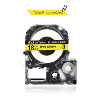 China 18mm*8M LC-5YBW/SC18YW 100% Yellow Compatible Label Tape Label Cassette Waterproof Black For EPSON/KingJim Label Printers for sale