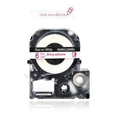 China Waterproof Label Cassette Red On White 6mm*8M LC2WRN/SS6R 100% Compatible Label Tape For EPSON/KingJim Label Printers for sale