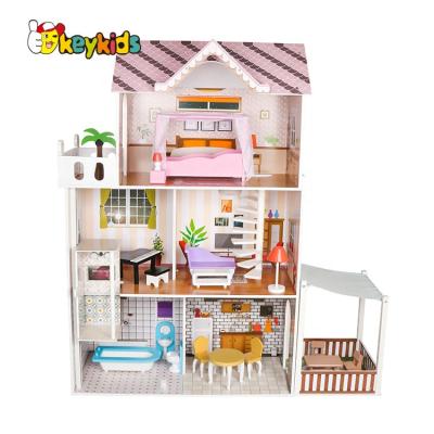 China MODEL TOY 2021 New Released Children Play Majestic Mansion Wooden Dollhouse With Elevator W06A412 for sale