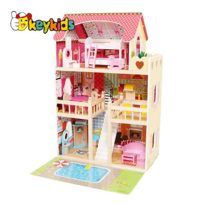 China DIY PLAY 2021 New Released Children Lighting Wooden Dollhouse With Garden W06A333E for sale