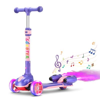 China 2021 New Kids Toys Deign Jet Adjustable Bubble Kids Electric Scooter Widen Pedal Foldable Kids Scooters With Turn Signal Wheel for sale