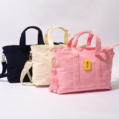 China Corduroy Fashion DIY Stock Ladies Women Young Girl Teenager Casual Shoulder Corduroy Hand Tote Handbag Crossbody Corduroy tote bag for sale