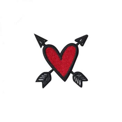 China Viable Cupid's Arrow Red Heart Iron On Embroidered Patch Embroidery Patch for sale