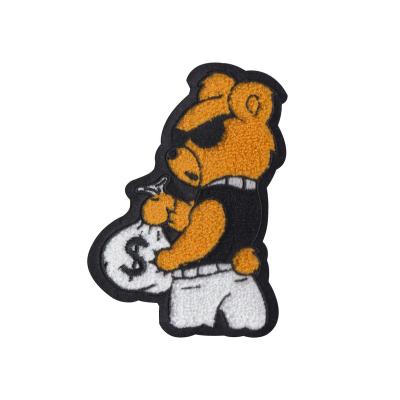 China 3D Bear With Purse Creative Design Iron Chenille Custom Patches For Clothes for sale