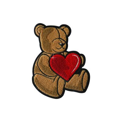 China Custom Made Teddy Bear No Minimum Creative Design Iron Chenille Patch For Garment for sale