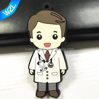 China 2D Plastic Rubber 2D / 3D PVC Cartoon Character Custom Soft Doctor Design Keychain for sale