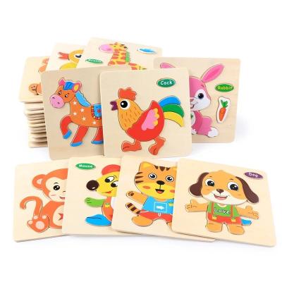 China Jigsaw Toys Brain Teaser Toy 3D Cartoon Early Educational Wooden Puzzle Toy Cartoon Animal Puzzles Intelligence for sale