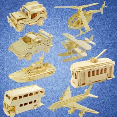 China Toy Children Adults Vehicle Wooden Toys Education Ambient Cartoon Puzzles Assemble Wooden 3D Puzzles for sale