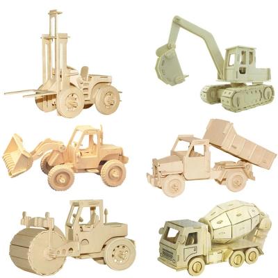 China Wooden cartoon toy model creation kit DIY 3D engineering vehicle engineering vehicle hobby gift educational puzzle model for sale