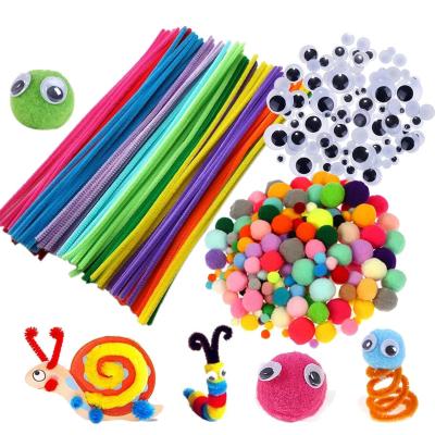 China Manual puzzle plush stick pom poms rainbow colors educational handmade craft package material toys for sale