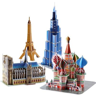 China DIY TOY Notre Dame de Paris Eiffel Tower Cathedral DIY 3D Architecture Cardboard Puzzle Toys for sale