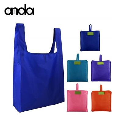 China Eco-Friendly and Economic Folded Polyester T-shirt Bag Grocery Bags Accept Custom Logo for sale