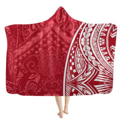 China Anti-Static Winter Hooded Blanket For Adult Plumeria Flower Floral Polynesian Tribal Print King Queen Size Luxury Hooded Blanket for sale