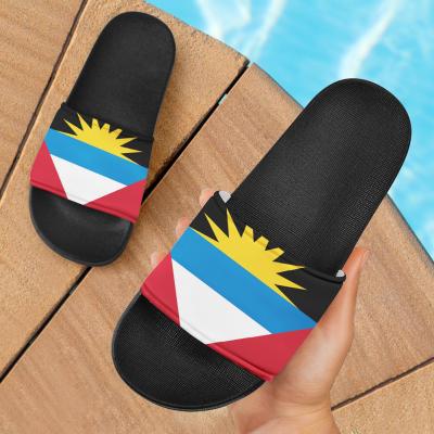 China Fashion Trend Caribbean Flags Antigua And Barbuda Design 3D Printed Slippers Mens Womens Kids Unique Quality EVA Balck /White Custom Own Text/LOGO for sale