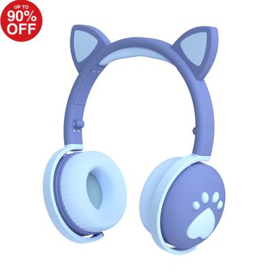 China Headband New Arrival Factory Wholesale Bass Stereo Cute Cat Ear Deep Blue Tooth Wireless Headphones for sale