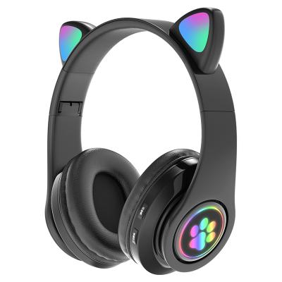 China Headband OEM Customized Logo Wireless Headphone Cute Cat Ear LED Music Headphones Wireless Headset With Mic for sale