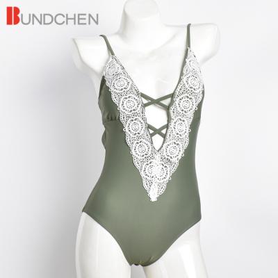 China Beautiful Swimwear Design X Front Backless Women Monokini Custom Lace Swimsuit 2021 One Piece Breathable for sale