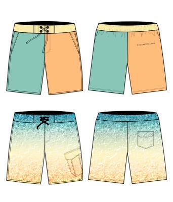 China Gradient Color Mesh Side Pockets Adjustable Front Drawstring Men Swimwear QUICK DRY Custom Printing Splicing Inner Swimwear for sale