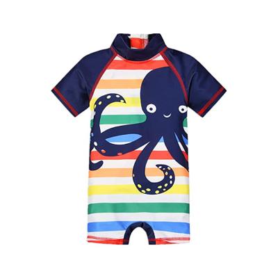 China 2022 New Children's Cartoon Octopus Print Breathable Adorable Rainbow Solid One Piece Swimsuit Custom Made for sale