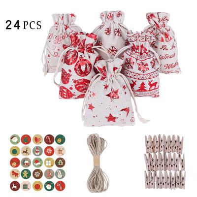 China Party Decoration New Arrival Christmas Gift Bag Set Candy Gold Stamp Cotton Canvas Storage Bag 24 Number Decorated Christmas Gift Bags for sale