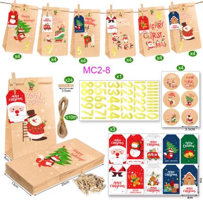 China Party Decoration Newcomer 24pcs/set Christmas Gift Bags Christmas Advent Calendar Kraft Paper Gift Bags For New Year Christmas Festival Decor for sale