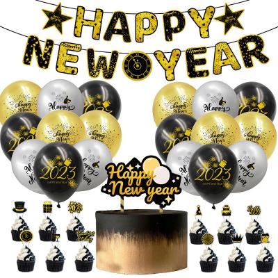 China Party Decoration New Year Party Decoration New Year Latex Balloon Sets Cupcake Toppers Banners Flag For New Year Party Decoration Supplies Wholesale for sale