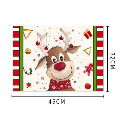 China New Christmas Place Mat Restaurant Elk Snowman Table Decoration Viable Hot Selling Printed Canvas Western Thermal Insulation Mat Wholesale for sale