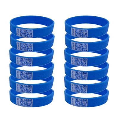 China eco-friendly silicone wristband id qr code china factory custom logo printed blue qr code silicone wristband for sale