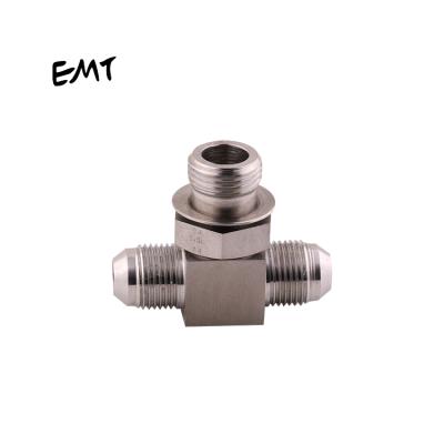 China Stainless Steel 304 EMT Male Thread 304 / 316 SS O-Ring Tee Fittings Hydraulic Transition Joint for sale