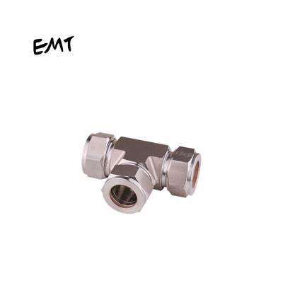 China 304 China Stainless Steel Factory Supply SS Ferrule Press Gas Vapor Tube Fittings Union Tee Compression Twin Connectors For Instrument for sale