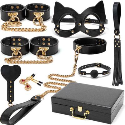 China Kit 8 Pieces/Set Portable Leather Sex Toys Couples Bed Bondage Kit Handcuffs Collar Gag Games Female Adult Sex Toys for sale