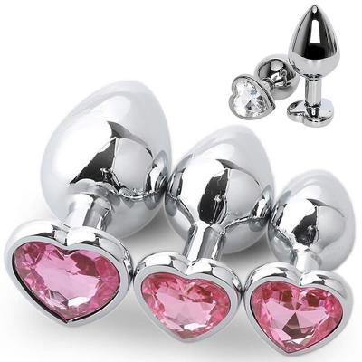 China Multiple Colors and 3 Pieces Sizes Heart Shaped Heart Shaped Anal Plug Stainless Steel Toy Butt Plug Adult Anal Toys For Women for sale