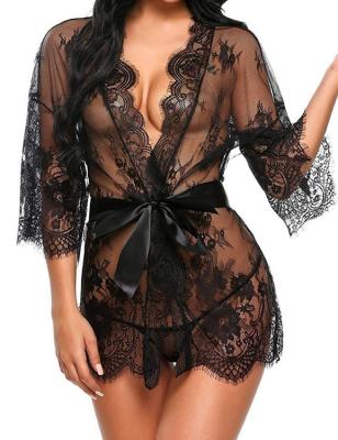 China Erotic Lace Ruffled Long Dress Babydoll Sex Clothes Transparent Sexy Women's Lingerie Transparent Sexy Pajamas Lingerie for sale