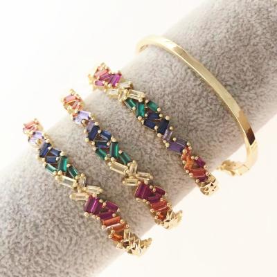 China Fashion Jewelry TRENDY 18k Gold Bangle CZT913 Diamond CZ Diamond Colorful Micro Pave Copper Bracelets for sale