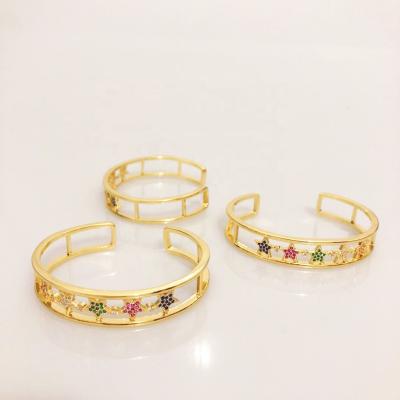 China Wholesale CZT841 Fashion 18k Gold Zircon Jewelry Trendy Women's Micro Pave CZ Star Charm Bracelet Bangle for sale