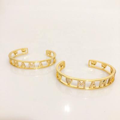 China FASHIONABLE CZT853 Micro Pave Initial CZ Bangle Bracelets Fashion Mom Charm Jewelry Wholesale Bracelets for sale