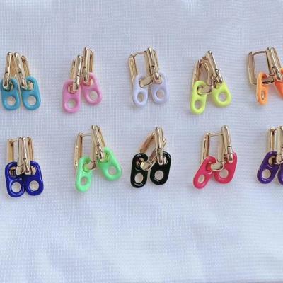 China Fashion YJ-CZE963 TRENDY Enamel Jewelry Dangling Charm Clip Earrings Dangle Gold Plated Earring Wholesale for sale