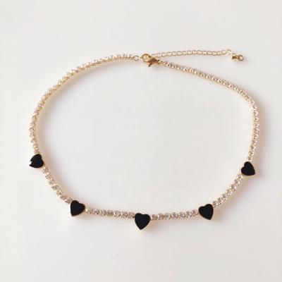 China Fashion YJ-CZN680 Heart Enamel Heart Zircon Choker Necklace Wholesale Trendy Women's Romantic 18k Gold Plated Jewelry Chain Necklace for sale