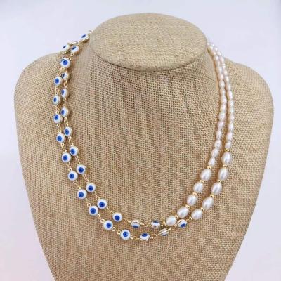 China YJ-FN37 FASHIONABLE design wholesale single splicing freshwater pearl beaded jewelry necklaces fashion handmade eye pearl necklace for sale