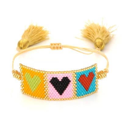 China Fashion boho heart miyuki seed bead ethnic handmade bracelet woven tassel bangles jewelry YJ-MS571 for sale