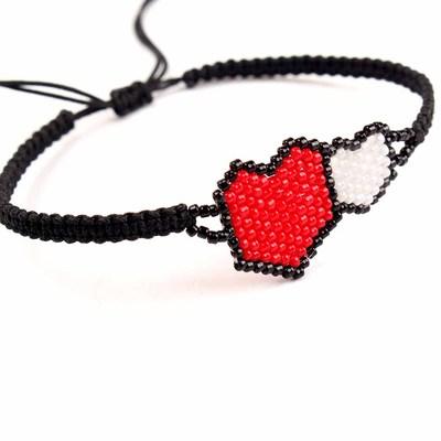 China Wholesale Handmade BOHEMIA YJ-MS719 Double Heart Macrame Bead Charm Bracelet Seed Bead Design Jewelry Amazing Modern Fashion Bracelets for sale