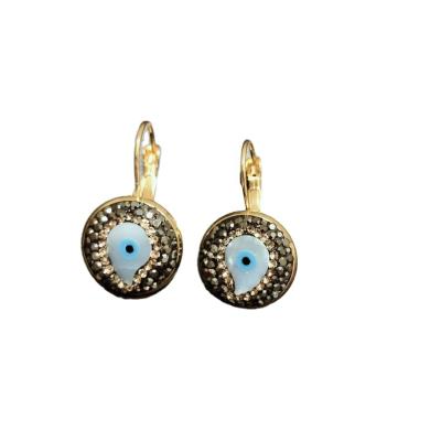 China YJ-RE01 FASHION gold plated rhinestone dangle earring fashion wholesale pave shell crystal eye clip earrings dangle jewelry for sale