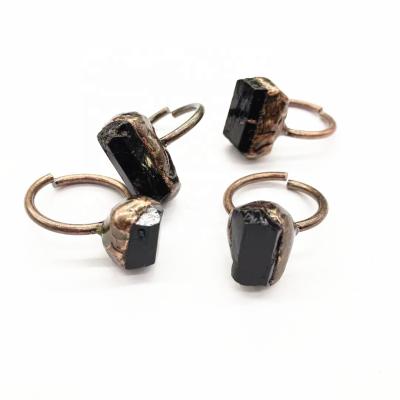 China Fashion CCR960 Wholesale Fashion Gemstone Black Jasper Jewelry Rings Fancy Design Antique Bronze Plated Natural Stone Resizable Ring for sale