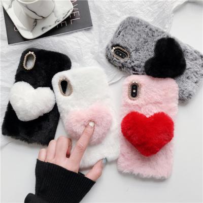 China winter heart 4 colors fluffy cell phone case cover for iphone 11 pro 6 6s max 7 8 xs plus xr x max for iphone 6/7/8 pro max/x/xs/xr /11 for sale