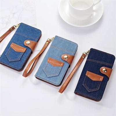 China high quality Anti-fall kickstand denim flip wallet cell phone case cover for iphone13 max 12 xs pro xr max for sale