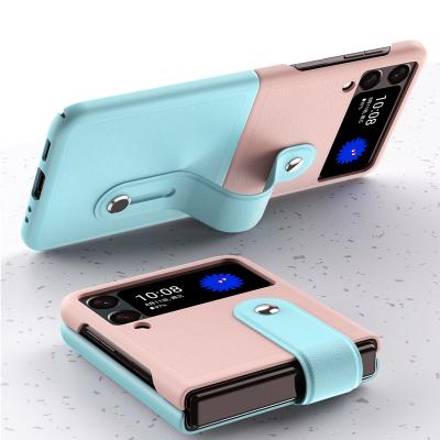 China 2022 Shockproof New Hot Wrist Strap Phone Case For Samsung Galaxy Z Flip 3 Ring Bracket Candy Color Case Cover for sale