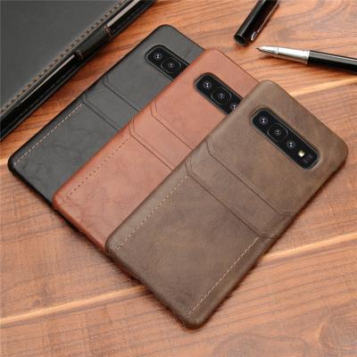 China Classic Tpu High Quality Calf Leather Cell Phone Case Cover With Dual Card Slots For Samsung galaxy s10 plus BIA329 for sale